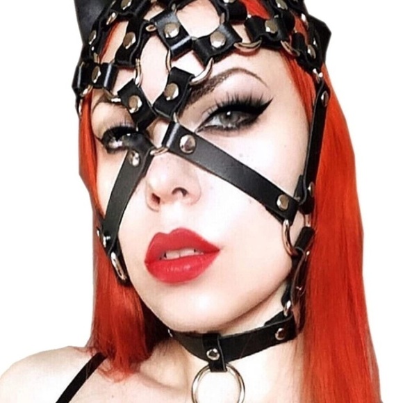 🆕 Black Leather Fetish Masquerade Face Mask Slave Bondage BDSM Costume Cosplay - Picture 2 of 5